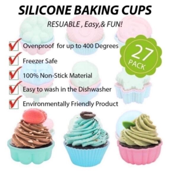 New 27 Pcs Reusable Silicone Cupcake Baking Cups /Muffin and Non-Stick Muffin - Picture 10 of 12